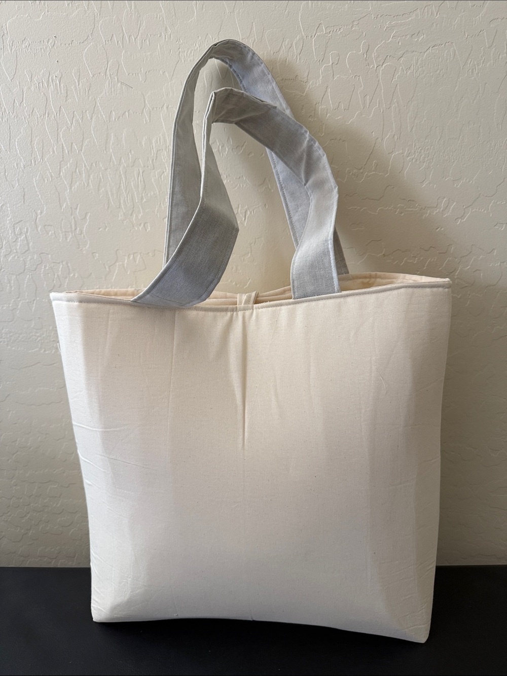 Everyday Canvas Tote Bag in Cream with Gray Handles